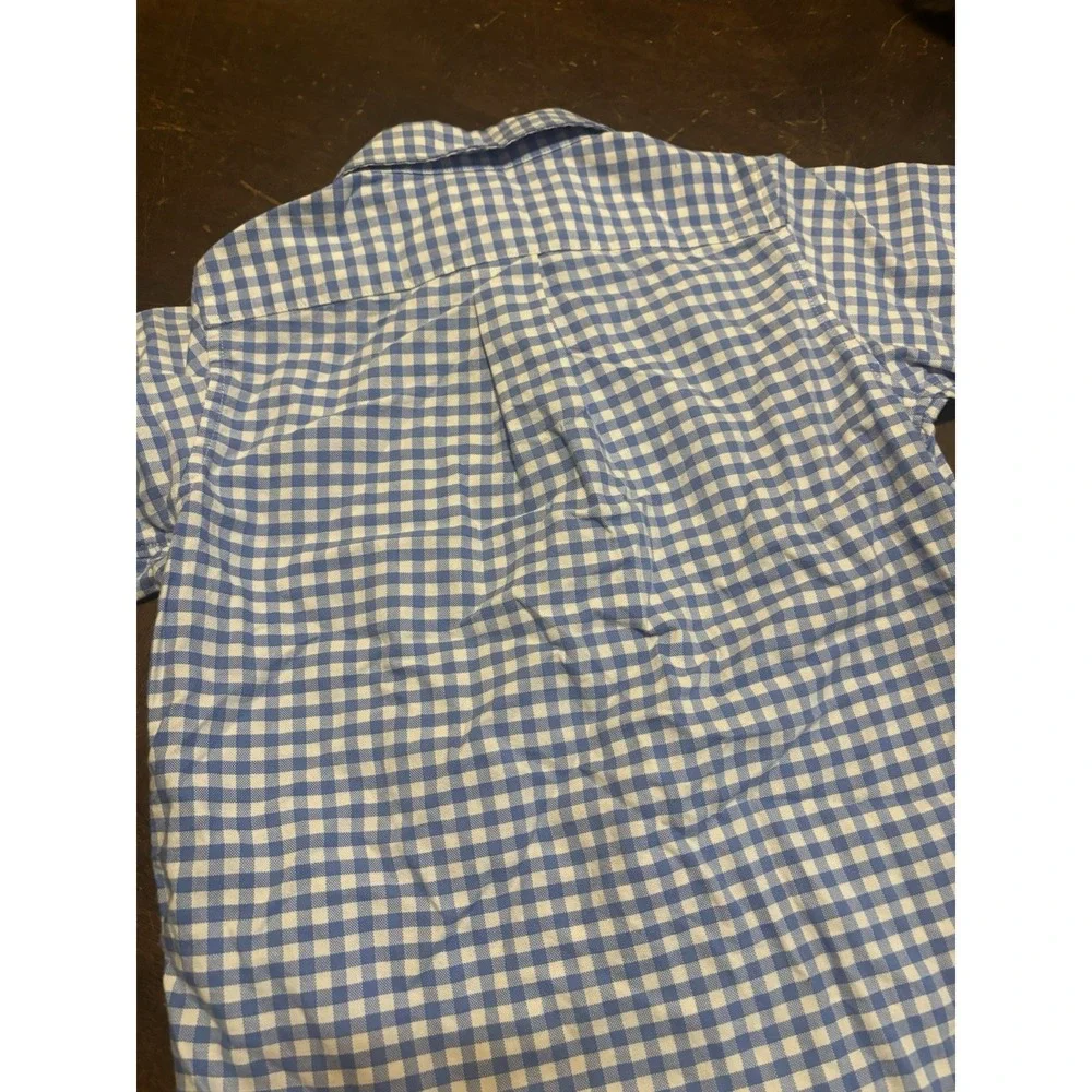Ralph Lauren Boy's Blue White Gingham Button Down Shirt Classic Prep Dress Small